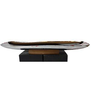 Milbern Creations Chrome Serving Tray Oblong Wood Base Danish Modern Made in USA